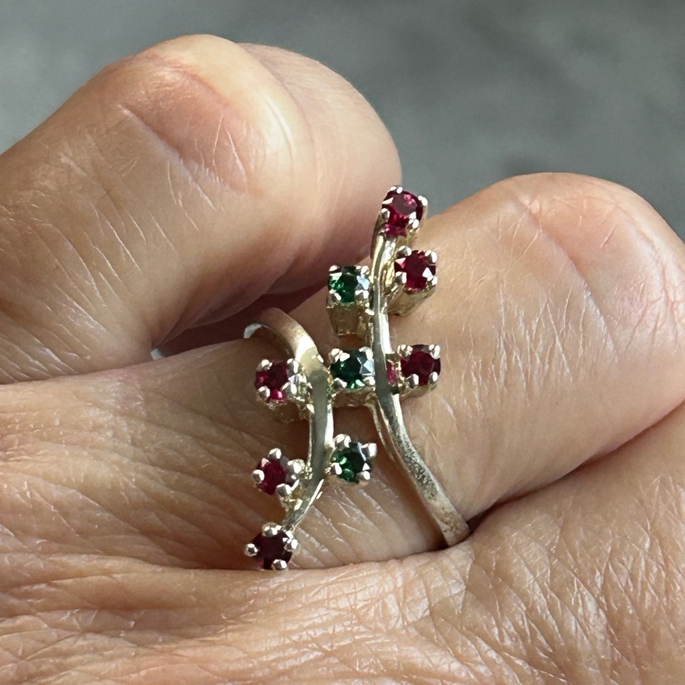 Vintage Ruby Emerald Ring, Simulated Stones, Gold… - image 1